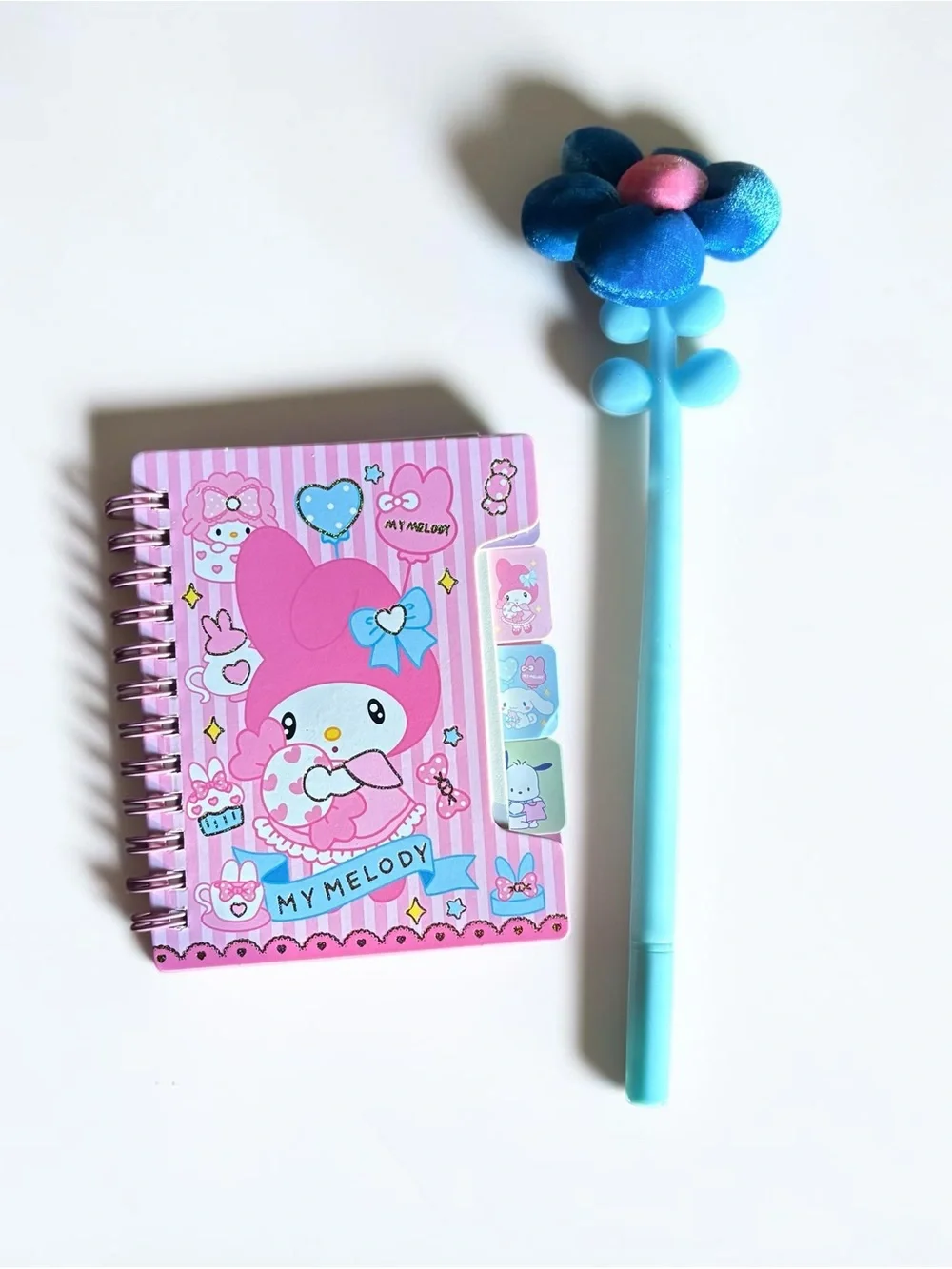 Pink My Melody Mini Spiral Notebook with Blue Flower Pen